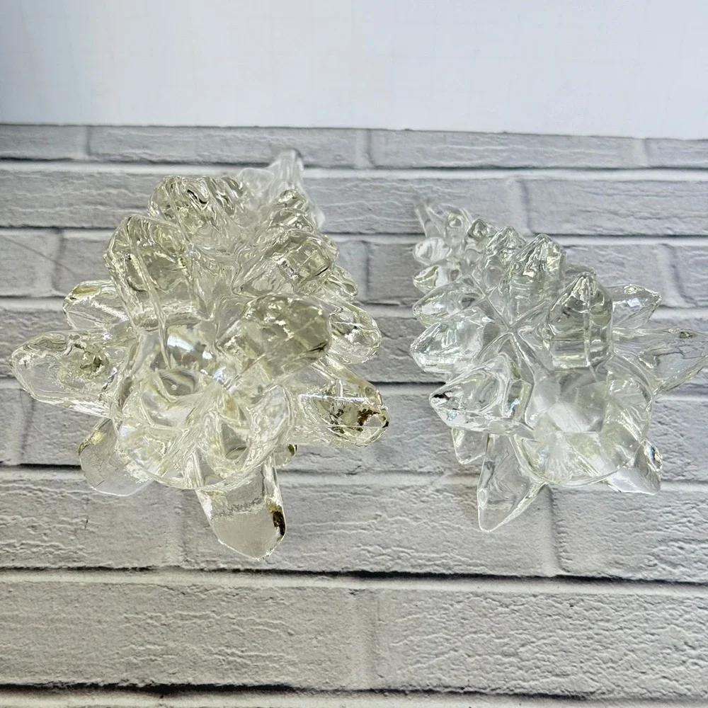 Vtg Clear Art Glass Christmas Tree Figurines Set of 2 Hand Blown 6